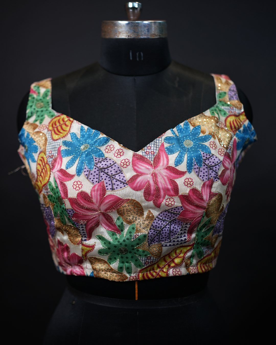 Multicolour Floral Printed and Embellished Blouse — front view