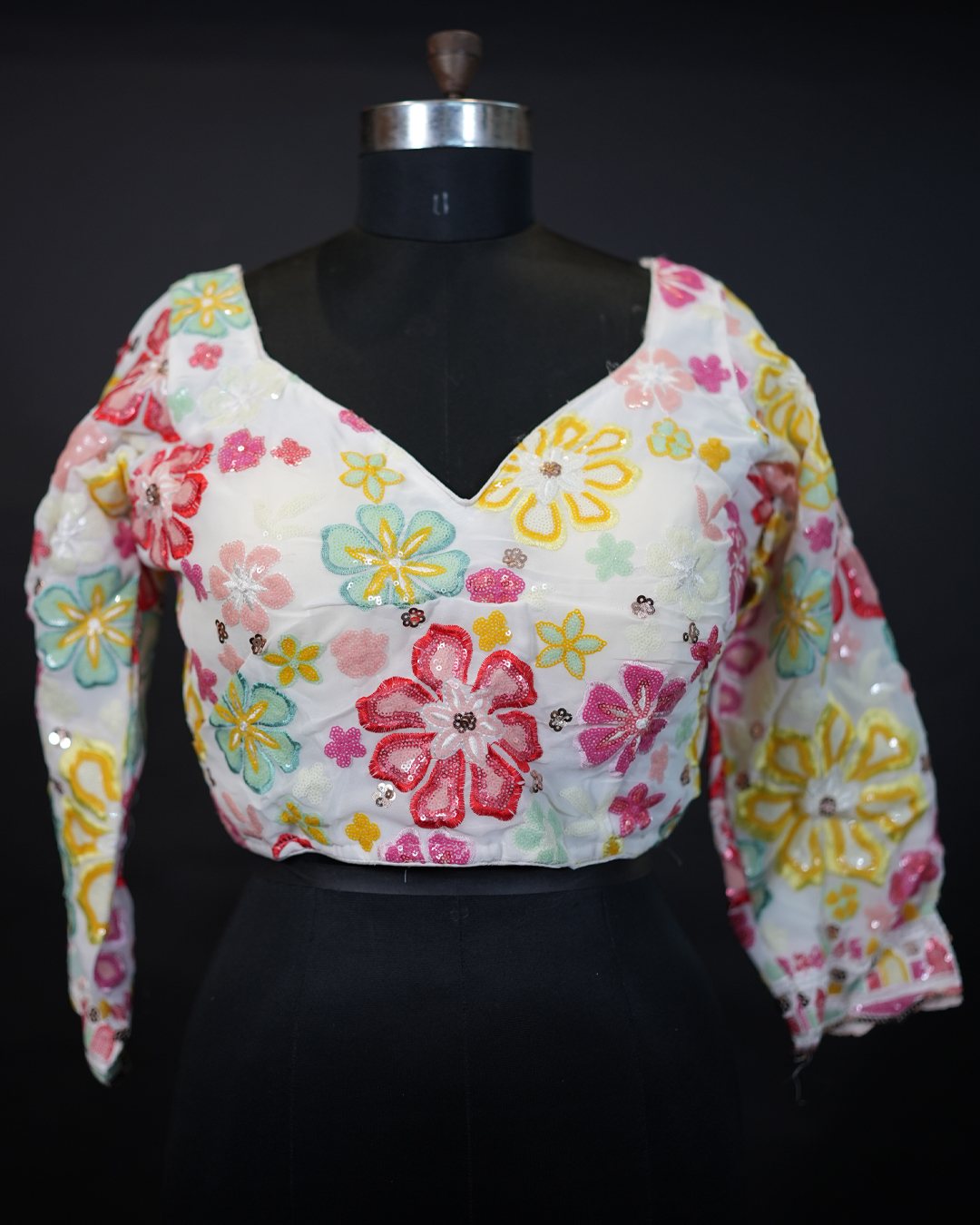 Pastel Multicolour Floral Sequin Blouse — front view