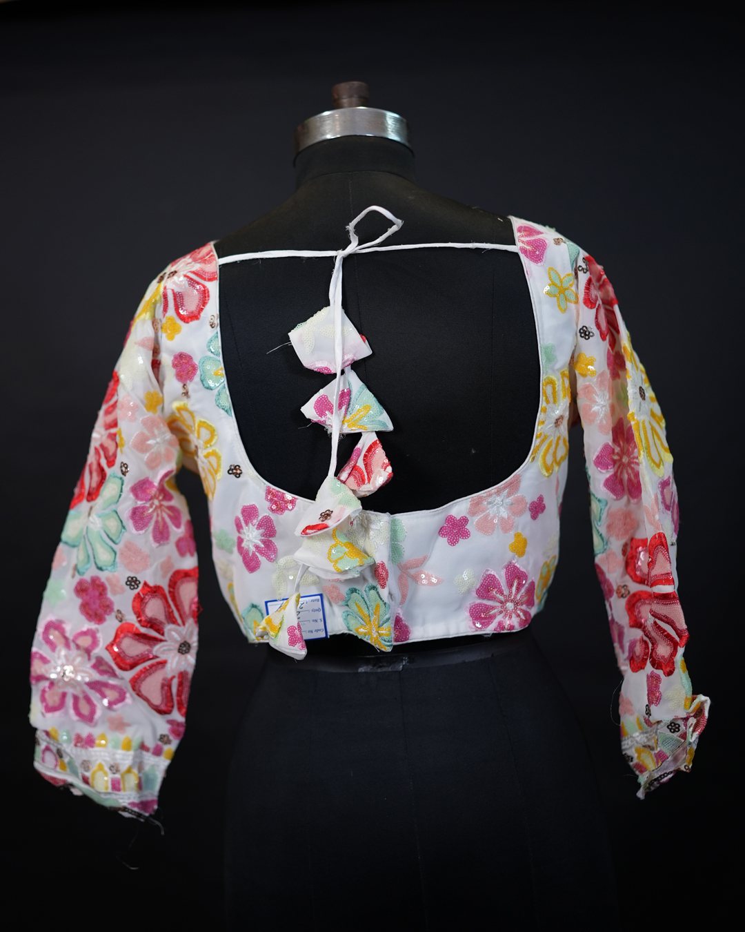 Pastel Multicolour Floral Sequin Blouse — back view