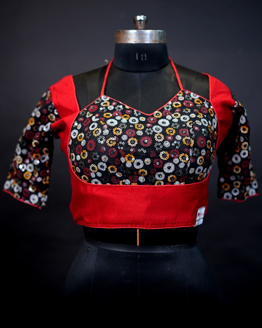 Red and Black Floral Blouse — front view